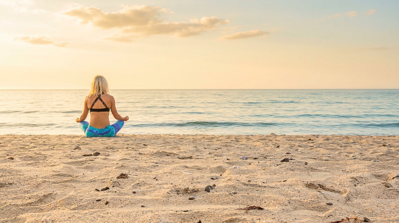 Sunlit yoga on the coast of Maine